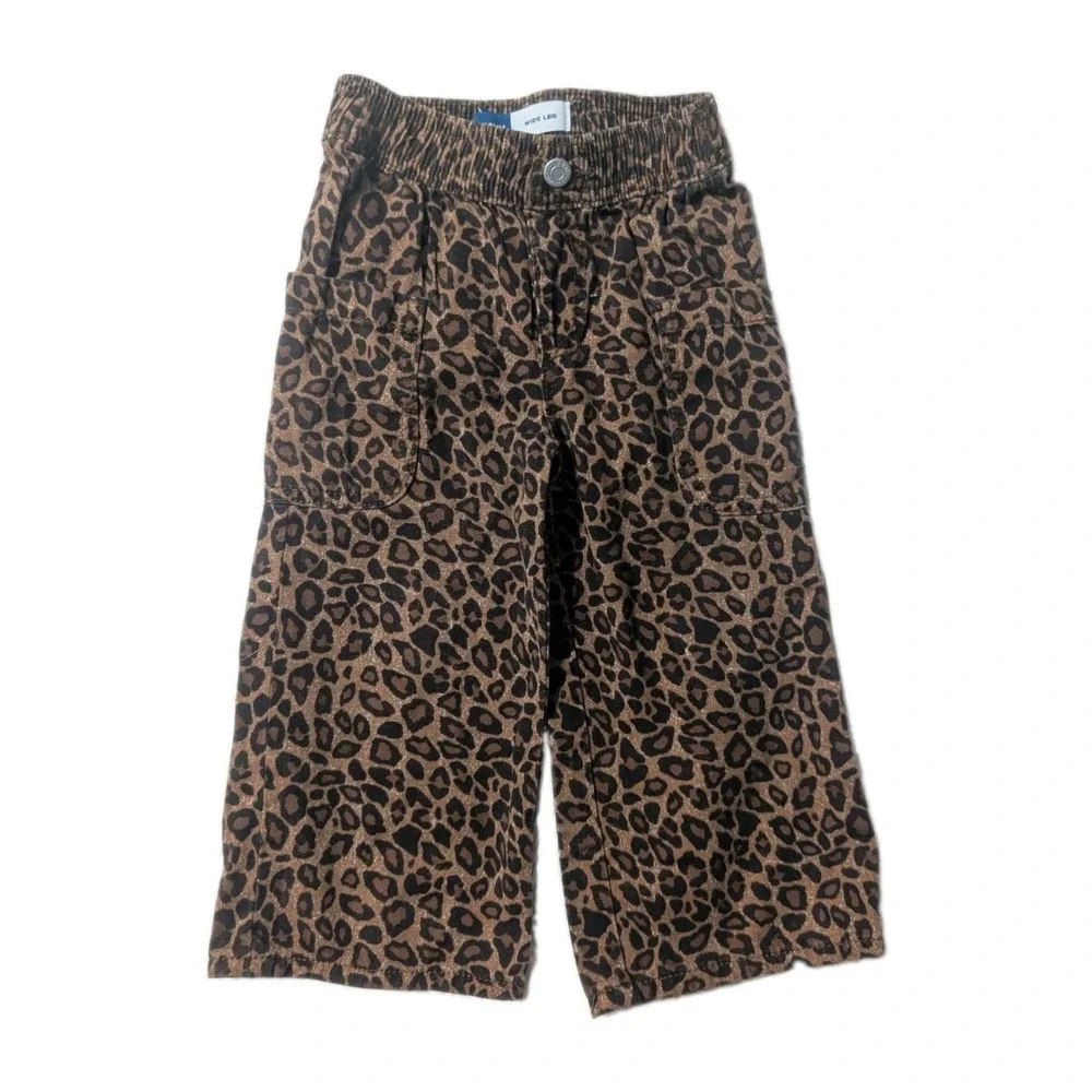 Baby Girls 2T Pants Bundle Old Navy Leopard Cat & Jack Bow Jeans Wide Leg